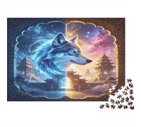 Retrato de Lobo Fantástico Puzzle de 1000 Piezas Papel Puzzle para Adultos Escena Arquitectura Oriental Relajación Familia Decoración Hogar Regalo 52x38cm/1000pcs