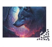 Retrato de Lobo fantástico, Rompecabezas de 1000 Piezas para Adultos, Lobo Negro, Bosque, Atardecer, Noche, Premium Calidad, desafiante difícil, Alivio del estrés, Regalo, 52x38cm/1000pzas