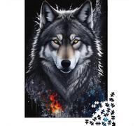 Retrato de Lobo Gris Puzzle de 1000 Piezas Puzzle para Adultos Estilo Nocturno Arte Papel Relajación Enfoque Familia Decoración Regalo 38x26cm/1000pcs