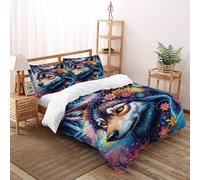 Retrato de Lobo mágico Edredón De Plumón tótem Animal Suave Y Cómodo Chaqueta De Edredón De Microfibra Impresión 3D Juego De 3 Piezas En La Cama King（220x240cm）