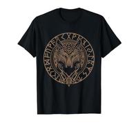 Retrato de Lobo nórdico Viking Rune Circle Arte Animal mítico Camiseta gráfica económica, Hombre, Negro, S