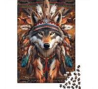 Retrato de Lobo Salvaje Puzzle de 1000 Piezas Papel para Adultos Estilo Tribal Juego de Puzzle 1000 Piezas Relajación Decoración Regalo Familiar 70x50cm/1000pcs