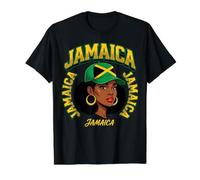 Retrato de Mujer Afro de Jamaica con Bandera de Jamaica Camiseta gráfica económica, Hombre, Negro, L