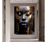 Retrato de mujer negra pintado al óleo sobre lienzo para la decoración de la sala de estar, pósteres femeninos modernos, impresión digital de arte mural sobre lienzo (80x120cm/marco interno)