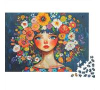 Retrato de niña Floral Rompecabezas 1000 Piezas Arte de la niña de Las Flores Cartón Reciclado para Toda La Familia Regalo Cumpleaños para Decorar Oferta Mejor Regalo 70x50cm/1000pcs