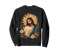 Retrato de oración de Icono Sagrado Estilo de Papel Floral de Jesucristo Sudadera