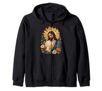 Retrato de oración de Icono Sagrado Estilo de Papel Floral de Jesucristo Sudadera con Capucha