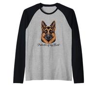 Retrato de Pastor Alemán Protector de mi Corazón Camiseta Manga Raglan