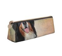 Retrato de Perro de montaña bernés de Raza Divertida, Estuche para lápices con Forma de triángulo, Estuche portátil de Cuero con Cremallera, Estuche para cosméticos
