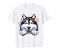 Retrato de Perro de Trineo Sonriente Husky Cachorro de Cara de Lobo icónico Camiseta gráfica económica, Hombre, Blanco, XL