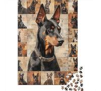 Retrato de Perro Dobermann Puzzle para Adultos Puzzle de 1000 Piezas Papel Estilo Mosaico Puzzle para Toda la Familia Relajación Decorativo Regalo 70x50cm/1000pcs
