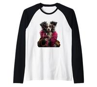 Retrato de Perro Elegante Moda Pet Vino Tinto Gráfico Camiseta Manga Raglan
