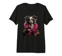 Retrato de Perro Elegante Moda Pet Vino Tinto Gráfico Camiseta Premium
