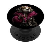 Retrato de Perro Elegante Moda Pet Vino Tinto Gráfico PopSockets PopGrip Adhesivo