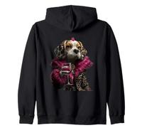 Retrato de Perro Elegante Moda Pet Vino Tinto Gráfico Sudadera con Capucha