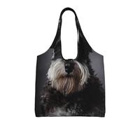 Retrato de Schnauzer Gris Oscuro,Bolsas de mano reutilizables, bolsas de supermercado, bolso de hombro de lona de gran capacidad