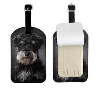 Retrato de Schnauzer Gris Oscuro,Etiquetas de equipaje de cuero sintético con nombre, etiquetas de viaje duraderas, 2 unidades
