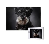 Retrato de Schnauzer Gris Oscuro,Rompecabezas de Madera de 1000 Piezas para Adultos y Adolescentes.