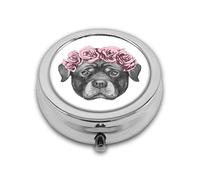 Retrato de un lindo perro con una corona de cabeza en rosas personalizado redondo SilverBox bolsillo 2.1 pulgadas - 3 compartimentosBox/pastillero bolsillo