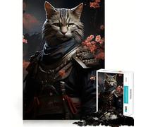 Retrato de un Noble Gato Guerrero para Adultos, Rompecabezas de 1000 Piezas, Juguete Que desafía la Mente, Escape Tranquilo, Pieza de colección de Arte de Corte de Calidad (50x75cm)