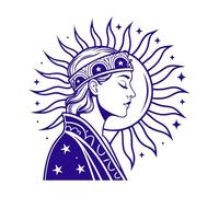 Retrato de una elegante mujer celestial con un toque de sol. Calcomanías de pared 42x42.7cm Cultura del tatuaje Azul oscuro