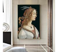 Retrato de una joven de Sandro Botticelli, famosa pintura impresa en lienzo, decoración de pared para sala de estar, decoración del hogar (30 x 50 cm/sin marco)