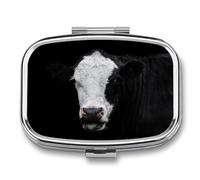 Retrato de vaca en blanco y negro, pastillero portátil organiza pastillas de viaje para bolsillo de bolso
