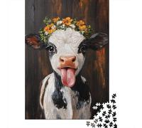 Retrato de Vaca Puzzle para Adultos Puzzle de 1000 Piezas Guirnalda de Flores Juego de Puzzle 1000 Piezas Relajante Decorativo Regalo 38x26cm/1000pcs