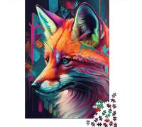 Retrato de Zorro Vibrante 1000 Piezas Stock De Cartas Premium Rompecabezas Conjunto Amantes De La Familia Divertido Juego Alivio del Estrés Decoración De Paredes 52x38cm/1000pcs