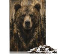 Retrato del Bosque del Oso Pardo Rompecabezas de Madera 1000 Piezas