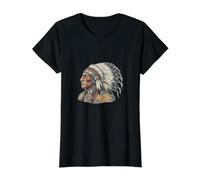 Retrato del Jefe Nativo Americano Guerrero indígena Vintage Camiseta gráfica económica, Mujer, Negro, M