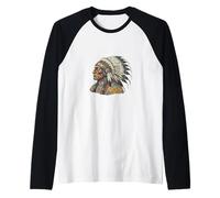 Retrato del Jefe Nativo Americano Guerrero indígena Vintage Camiseta Manga Raglan