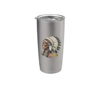 Retrato del jefe nativo americano Guerrero indígena vintage Vaso térmico de acero inoxidable de doble pared