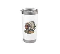 Retrato del jefe nativo americano Guerrero indígena vintage Vaso térmico de acero inoxidable de doble pared