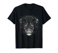 Retrato detallado de león cara monocromática Dibujo realista Camiseta