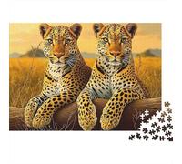 Retrato Dúo Leopardo Rompecabezas de 1000 Piezas para Adultos Dos Leopardos Descansando en Tronco de Sabana Desafiante Difícil Premium Robusto Vibrante Alivio de Estrés Juego Familiar 52x38cm/1000pzs