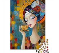 Retrato Femenino Abstracto Puzzle de 1000 Piezas Papel Taza de Café Puzzle para Adultos Relajante Hogar 52x38cm/1000pcs