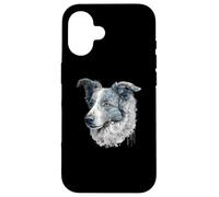 Retrato Floral Azul Merle Border Collie Carcasa para iPhone 16