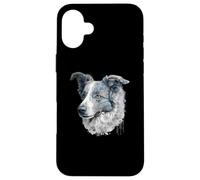 Retrato Floral Azul Merle Border Collie Carcasa para iPhone 16 Plus