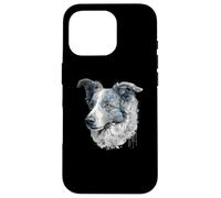 Retrato Floral Azul Merle Border Collie Carcasa para iPhone 16 Pro