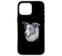 Retrato Floral Azul Merle Border Collie Carcasa para iPhone 16 Pro MAX
