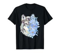 Retrato Floral de Lobo Blanco botánico Bohemio Animal Arte Camiseta gráfica económica, Hombre, Negro, M
