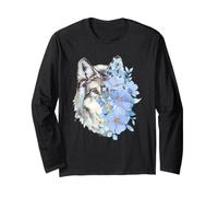 Retrato Floral de Lobo Blanco botánico Bohemio Animal Arte Manga Larga