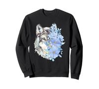 Retrato Floral de Lobo Blanco botánico Bohemio Animal Arte Sudadera