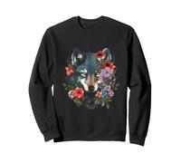 Retrato Floral de Lobo Bohemio con Flores Silvestres Sudadera