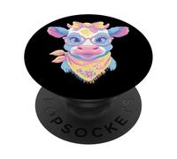 Retrato Floral de Vaca Azul Amante de los Animales de Granja Gráfico PopSockets PopGrip Adhesivo