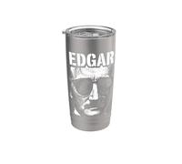Retrato gótico vintage de arte pop de Edgar Allan Poe Raven Vaso térmico de acero inoxidable de doble pared