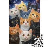 Retrato grupal de Gatos Puzzle de 1000 Piezas Papel para Adultos Fondo Estrellado Puzzle para Toda la Familia 52x38cm/1000pcs