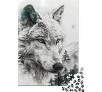 Retrato Lobo Gris Puzzle de 1000 Piezas Papel para Adultos Paisaje Natural Bosque Relajación Diversión Familiar Decorativo 70x50cm/1000pcs