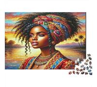 Retrato Mujer Étnica Puzzle de 1000 Piezas Papel para Adultos Escena de Atardecer Exótico Juego de Puzzle 1000 Piezas Relajación Decoración Hogar Regalo 70x50cm/1000pcs